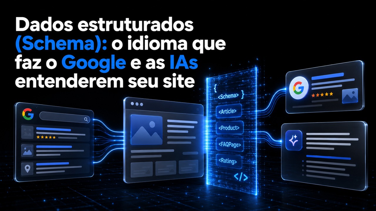 Capa do artigo: Dados estruturados (Schema): o idioma que faz o Google e as IAs entenderem seu site