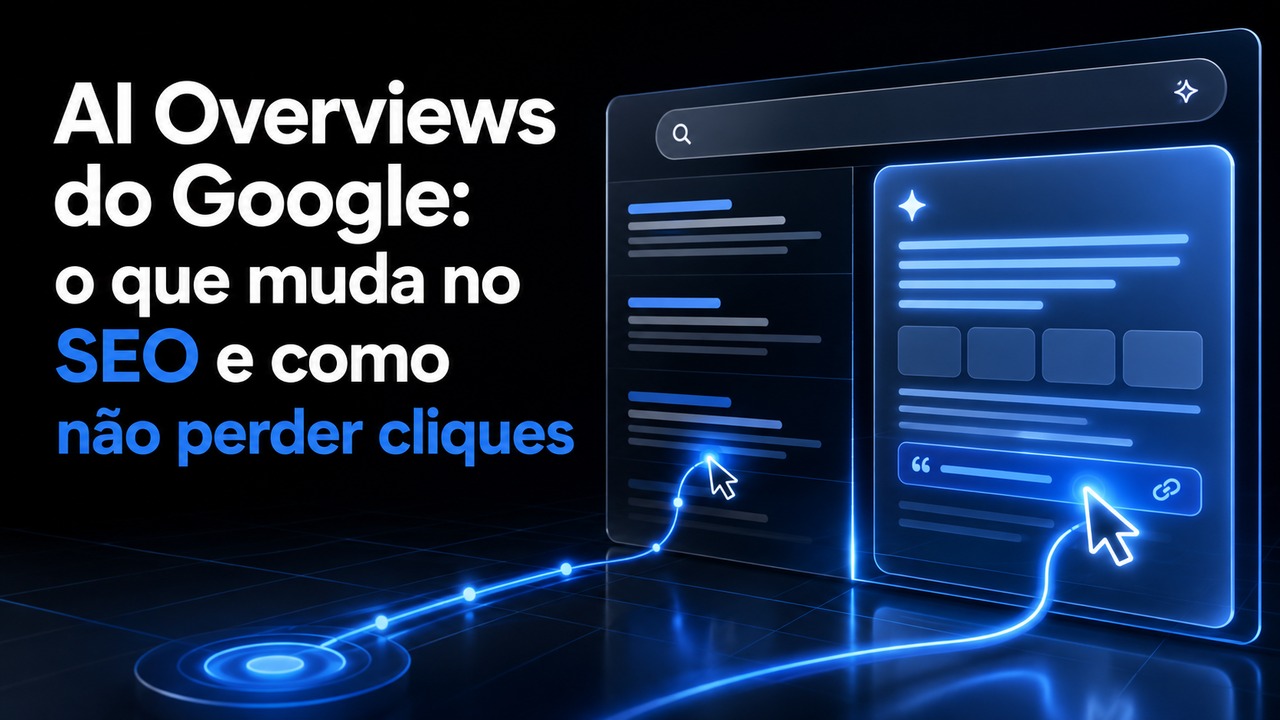 Capa do artigo: AI Overviews do Google: o que muda no SEO e como não perder cliques